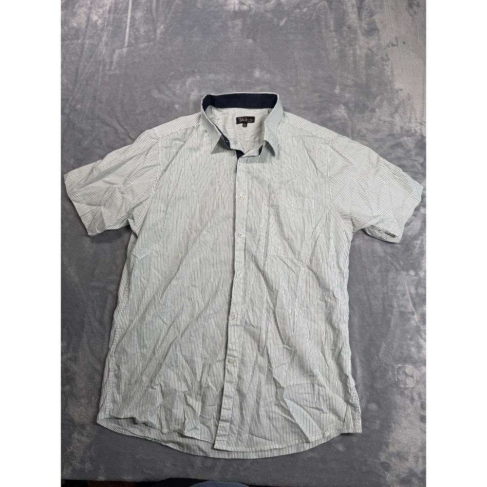 Galaxy by Harvic Shirt Mens Large White Striped Short Sleeve Classic Button Up